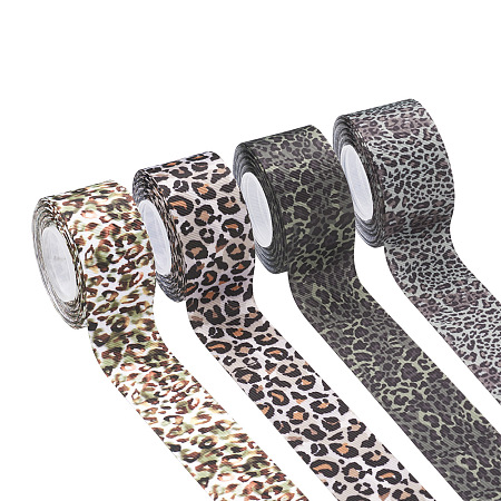 PandaHall Elite Jewelry 4Rolls 4 Style Polyester Ribbon, Leopard Print Theme Pattern, for Gift Wrapping, Floral Bows Crafts Decoration, Mixed Color, 1-1/2 inch(38mm), about 10yards/roll, 1roll/style