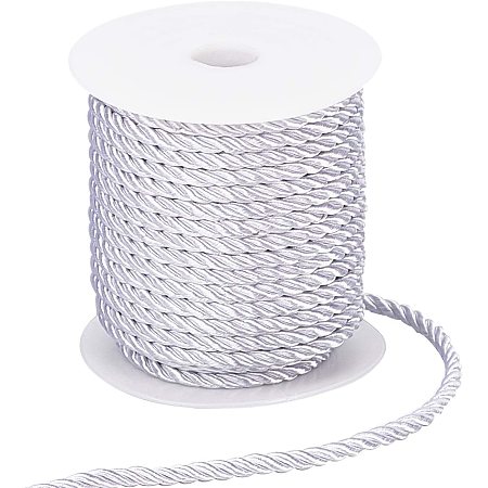 PandaHall Elite 5mm 3 Braided Cord Trim, 3-Ply Polyester Twisted Cord Shiny Cording Decorative Twine Cord Rope String for Home Décor, Embellish Costumes, Christmas Bag Drawstrings (59 Feet, Gainsboro)