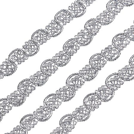 FINGERINSPIRE 25 Yards Metallic Braid Lace Trim, Leaf Pattern Silver Centipede Lace Ribbon Decorated Gimp Trim for Wedding Bridal, Costume or Jewelry, Crafts and Sewing 1/2