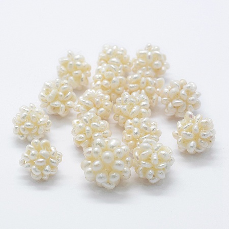 ARRICRAFT Handmad Natural Cultured Freshwater Pearl Cluster Beads, Round, Floral White, 15~16mm, Hole: 3mm