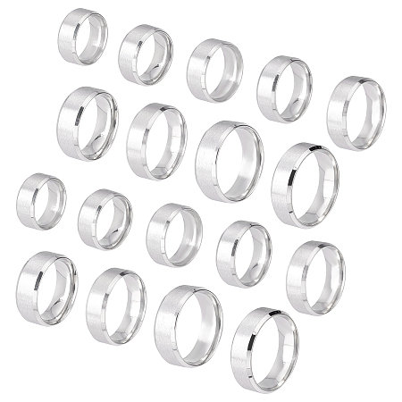UNICRAFTALE 18Pcs Stainless Steel Plain Band Ring 9 Sizes Laser Inscription Blank Finger Ring Metal Hypoallergenic Wedding Classical Ring for Jewerly Making