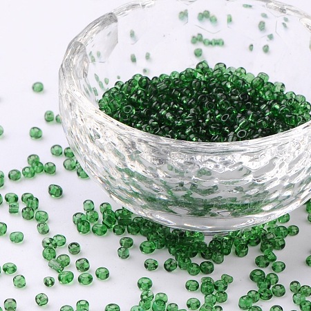 Honeyhandy Glass Seed Beads, Transparent, Round, Dark Green, 12/0, 2mm, Hole: 1mm, about 30000 beads/pound