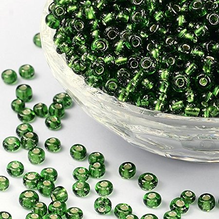 PandaHall Elite About 4500 Pcs 6/0 Glass Seed Beads Silver Lined Green Round Pony Bead Mini Spacer Beads Diameter 4mm for Jewelry Making