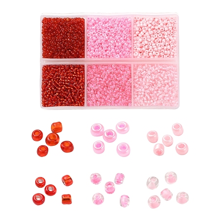 Arricraft 4500Pcs 6 Styles 12/0 Glass Seed Beads, Transparent & Silver Lined & Opaque Colours & Celyon & Transparent Inside Colours, Round Hole Beads, Pink, 2~2.5x1.5~2mm, Hole: 0.8~1mm, 750pcs/style