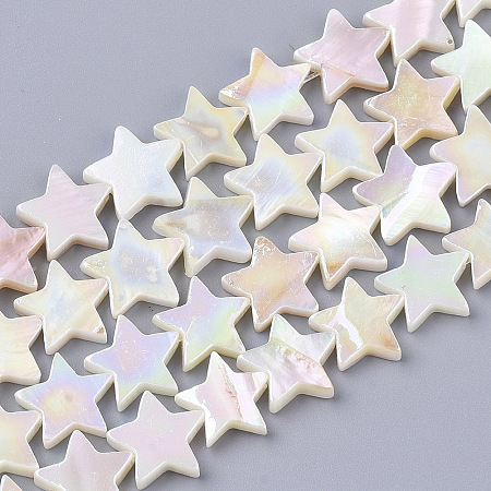 ARRICRAFT Freshwater Shell Beads Strands, AB Color Plated, Undyed, Star, Creamy White, 12~13x12~13x3mm, Hole: 0.9mm, about 38~40pcs/strand, 15.33 inches(38.95cm)