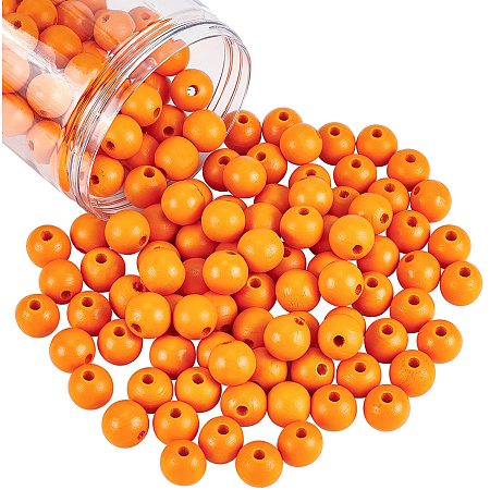 OLYCRAFT 150pcs 16mm Painted Natural Wood Beads Dark Orange Round Wooden Loose Beads Smooth Painted Loose Beads Wood Spacer Beads for Craft Making Decorations and DIY Crafts 4mm Hole