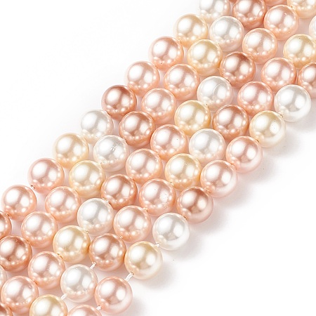 Honeyhandy Polished Shell Pearl Bead Strands, Grade A, Round, Mixed Color, 8mm, Hole: 1mm, about 24pcs/strand, 8 inch(20.32cm)