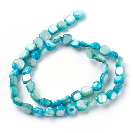 Natural Freshwater Shell Beads Strands, Dyed, Nuggets, Turquoise, 6~8x6~9x4~7mm, Hole: 0.5mm; about 49~56pcs/strand, 15.2~15.5 inches(38.5~39.5cm)