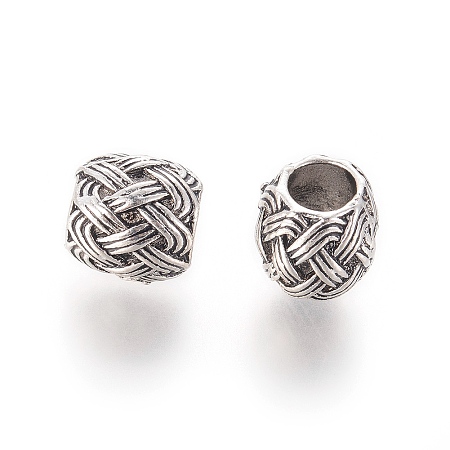 Honeyhandy Alloy European Beads, Large Hole Beads, Imitation Woven Rattan Pattern, Drum, Antique Silver, 9~9.5x9.5mm, Hole: 5mm