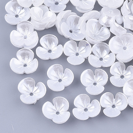 Honeyhandy Resin Imitation Pearl Bead Caps, 3-Petal, Flower, White, 10x10.5x4mm, Hole: 1.4mm
