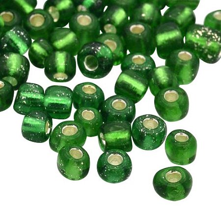 ARRICRAFT 50g 6/0 Silver Lined Round Hole Glass Seed Beads, Green, 4mm, Hole: 1.5mm