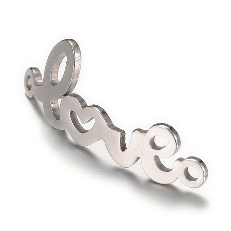 Honeyhandy 201 Stainless Steel Links connectors,  Word Love, Stainless Steel Color, 29x11x1mm, Hole: 1.5mm