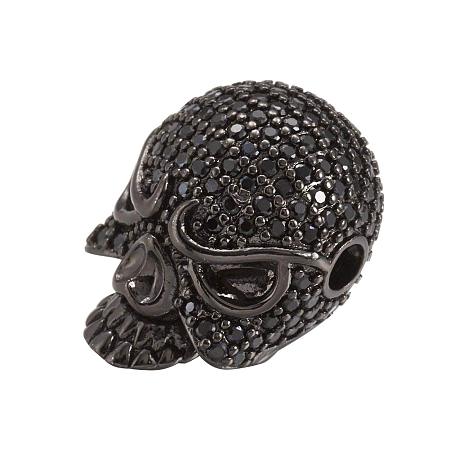 ARRICRAFT 5pcs Gunmetal Skull Brass Micro Pave Cubic Zirconia Beads for Men Original Bracelet DIY Jewelry Making