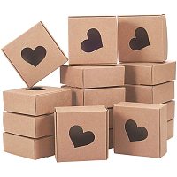 BENECREAT 30 Packs Kraft Paper Boxes with Heart Shape Window 3x3x1.2 Cardboard Gift Boxes for Party Favor Treats and Jewelry Packaging