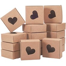 BENECREAT 30 Packs Kraft Paper Boxes with Heart Shape Window 3x3x1.2 Cardboard Gift Boxes for Party Favor Treats and Jewelry Packaging