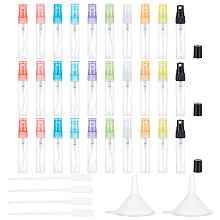 BENECREAT Transparent Glass Spray Bottles Sets, with Plastic Funnel Hopper & Droper, Mixed Color, Spray Bottles: 7.9x1.4cm, Capacity: 5ml(0.17fl. oz)