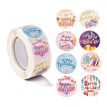 Honeyhandy Birthday Themed Pattern Self-Adhesive Stickers, Roll Sticker, for Party Decorative Presents, Colorful, 2.5cm, about 500pcs/roll