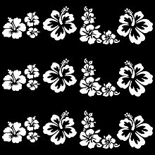 GORGECRAFT Hibiscus Flowers Car Decals Hawaiian Stickers White Vinyl Automotive Exterior Decoration for SUV Truck Motorcycle Doors Walls Laptop