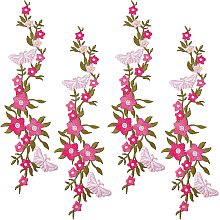 GORGECRAFT 4PCS Embroidered Butterfly Decorative Patches and Flowers Floral Iron on Patches Sew on Embroidery Patches Applique for Clothes Jackets Jeans Neckline Embellishment Trimming (Deep Pink)