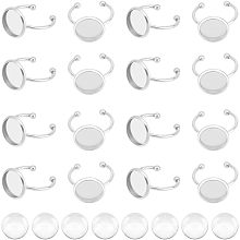 UNICRAFTALE 30 Sets 12mm Tray with 30pcs Glass Cabochon 304 Stainless Steel Blank Dome Finger Rings Round Flat Pad Ring Components Open Cuff Bezel Trays Fit Ring for Ring Jewelry Making