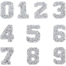 GORGECRAFT Glitter Rhinestone Number Stickers 0-9 Numbers 2.7 Inch High Self-Adhesive Sticker Iron-on Word Stickers for Cars Arts Crafts Clothing DIY Decoration (Silver)