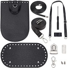 Pandahall Elite Black PU Leather Backpack Making Kits DIY Knitting Crochet Bags Bag Bottom Shaper Pad Insert Cushion Base with Holes Bag Straps Clasps for Knitting Woven Bags DIY Backbag Purse