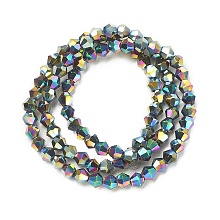 Honeyhandy Electroplate Glass Bead Strands, Faceted Bicone, Multi-color Plated, 4x4.5mm, Hole: 1mm, about 92~96pcs/strand, 13.78~14.37 inch