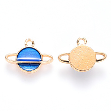 Honeyhandy Alloy Enamel Pendants, Planet, Universe Space Charms, Light Gold, Blue, 12x16.5x3mm, Hole: 1.6mm