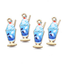 Rack Plating Alloy Enamel Pendants, Free & Nickel Free & Lead Free, Ice Cream, Cyan, 27x10x1.3mm, Hole: 1.8mm