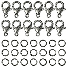 Honeyhandy 50Pcs Zinc Alloy Lobster Claw Clasps, Parrot Trigger Clasps, with 150Pcs Iron Open Jump Rings, Gunmetal, 12x6mm, Hole: 1.2mm