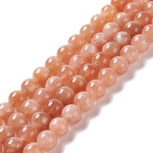 Honeyhandy Natural Sunstone Beads Strands, Round, 8~8.5mm, Hole: 1mm, about 24pcs/strand, 7.68''(19.5cm)