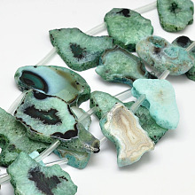 Honeyhandy Dyed Natural Agate Nuggets Beads Strands, Light Sea Green, 19~30x30~56x5~9mm, Hole: 2mm, about 13~15pcs/strand, 15.3 inch