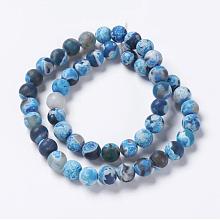 Honeyhandy Natural Agate Bead Strands, Dyed & Heated, Frosted, Round, Dodger Blue, 8mm, Hole: 1mm, about 48pcs/strand, 14.96 inch(38cm)