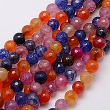 Honeyhandy Natural Dragon Veins Agate Beads Strands, Faceted, Dyed, Round, Mixed Color, 8mm, Hole: 1mm