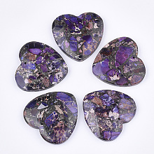 Honeyhandy Synthetic Gold Line Regalite/Imperial Jasper/Sea Sediment Jasper Pendants, Dyed, Heart, Dark Orchid, 38.5~39.5x40~40.5x7~7.5mm, Hole: 1.4mm