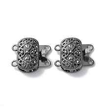 Brass Box Clasps, 2-Strand, 4-Hole, Oval, Gunmetal, 14.5x16x5.5mm, Hole: 1.4mm and 1.6mm