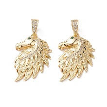 Honeyhandy Brass Micro Pave Cubic Zirconia Pendants, Real 16K Gold Plated, Horse Charms, Clear, 29x19x4mm, Hole: 7mm