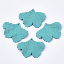 Honeyhandy Spray Painted Acrylic Pendants, Rubberized Style, Ginkgo Leaf, Dark Turquoise, 33x45x2mm, Hole: 1.4mm