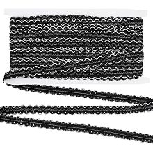 BENECREAT 13Yards Black Gimp Braid Trim 0.6 Inch Wide Polyester Woven Fabric Trim, Silver Edge Upholstery Trim for Sewing Costume Accessories DIY Crafts Decoration