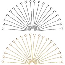 PandaHall Elite 160 pcs 45mm(1.7 inch) 304 Stainless Steel Head Pins Findings 21 Gauge(0.7mm) Open Eye Pin for Earring Pendant Bracelet Jewelry DIY Craft Making, Golden/Silver