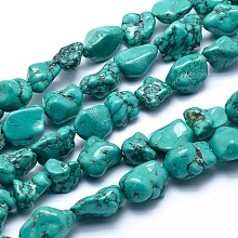 Honeyhandy Natural Magnesite Beads Strands, Dyed, Nuggets, Turquoise, 12~25x7~14mm, Hole: 1.5mm, about 15.1 inch(38.5cm)