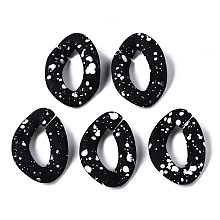 Honeyhandy Spray Painted CCB Plastic Linking Rings, Quick Link Connectors, for Jewelry Chain Making, Oval Twist, Black, 28x20x6.5mm, Inner Diameter: 7.5x15mm