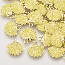 Honeyhandy Alloy Enamel Charms, Light Gold, Scallop Shell Shape, Yellow, 13x13x2mm, Hole: 1.5mm