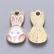 Honeyhandy Alloy Enamel Pendants, Rabbit, Light Gold, Pink, 16.5x9x1.5mm, Hole: 1.5mm