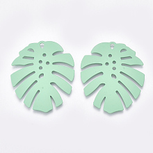 Honeyhandy Spray Painted Iron Pendants, Monstera Leaf, Aquamarine, 36x31.5x1mm, Hole: 1.5mm