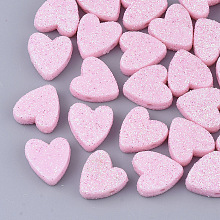 Opaque Acrylic Beads, with Glitter Powder, Heart, Pearl Pink, 13.5x13x5mm, Hole: 1.5mm