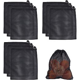 GORGECRAFT 10Pcs Black Mesh Drawstring Bags Multi Functional Travel Stuff Sack with Drawstring Jewelry Pouches for Clothes Cosmetics Shower Gels Bottle, 29x25CM