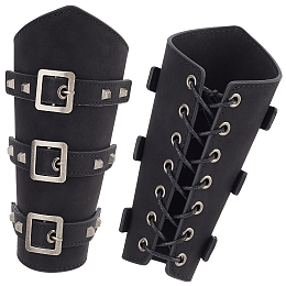 NBEADS 2 Set Adults Faux Leather Arm Guards, 7.7x9.4x0.59" Medieval Leather Buckle Bracers Wrist Band Buckle Wide Bracer for Halloween Decor Punk Cosplay Costumes, Black