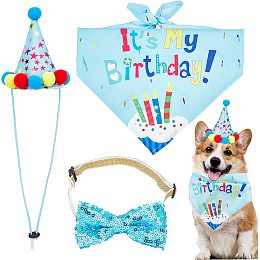 GORGECRAFT 3Pcs Birthday Pet Set Dog Clothes Kit Blue Cat Scarf Happy Birthday Costume Hat Doggy Puppy Kitty Bandanas Cap Necktie Bowknot Outfit for Home Party Pet Supplies Decorations