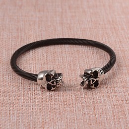 Honeyhandy 304 Stainless Steel Cuff Bangles, Skull Findings, Gunmetal, 60x55mm